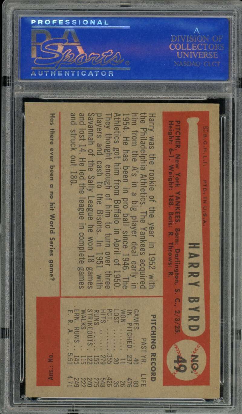 Harry Byrd Card 1954 Bowman #49 PSA 8 Image 2