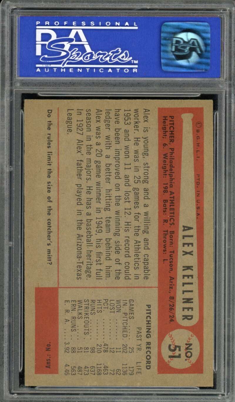 Alex Kellner Card 1954 Bowman #51 PSA 8 Image 2