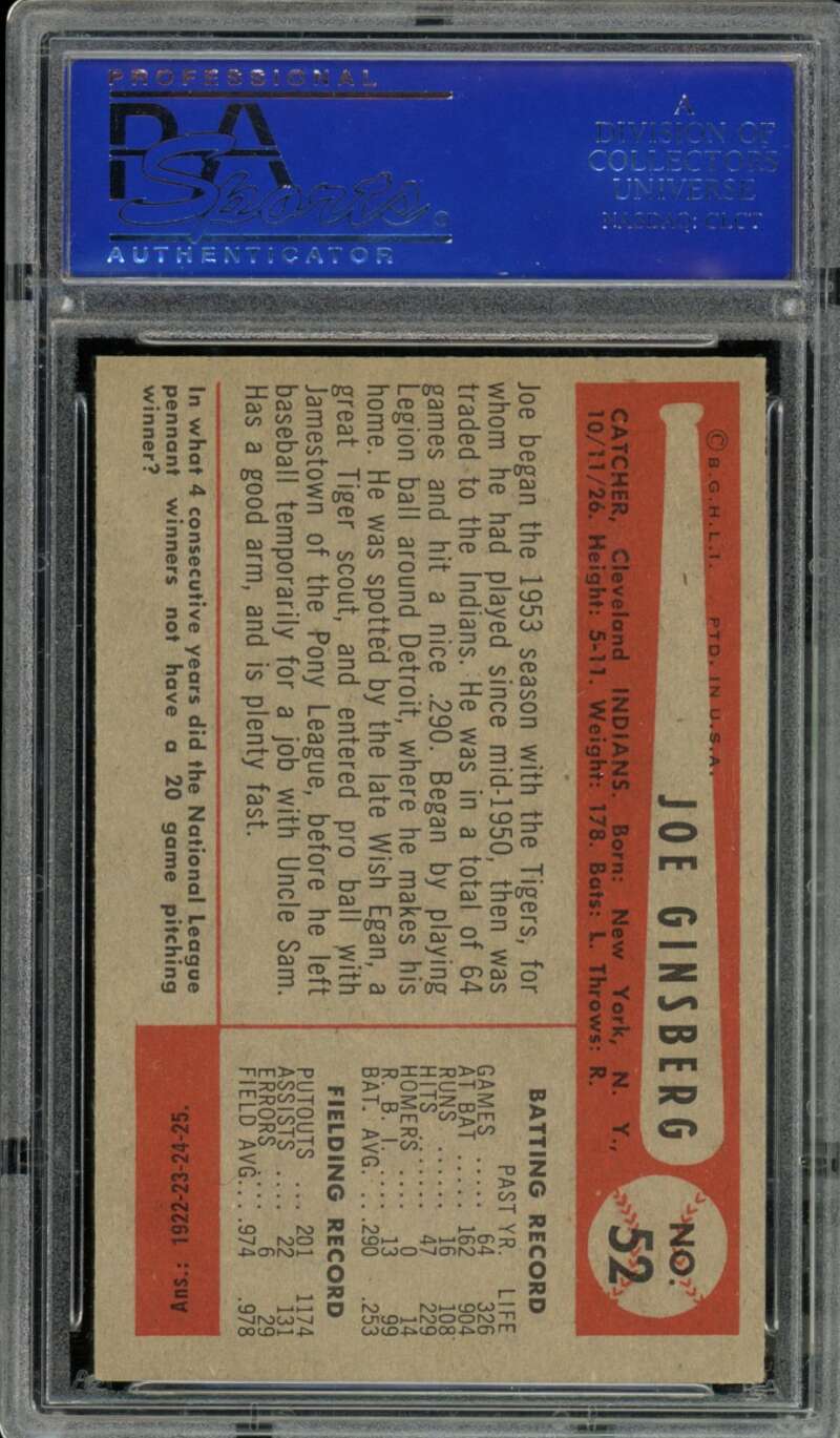 Myron N. Ginsberg Card 1954 Bowman #52 PSA 8 Image 2