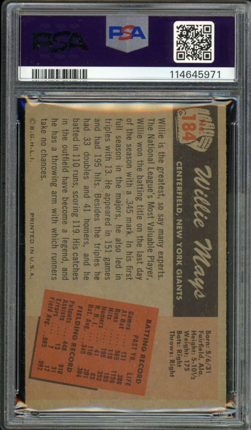 Willie Mays Card 1955 Bowman #184 PSA 2 Image 2