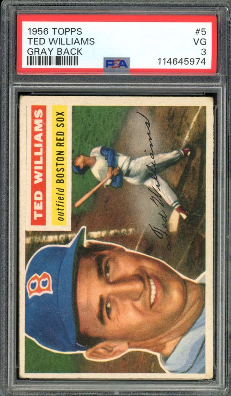 Ted Williams Card 1956 Topps #5 PSA 3 Image 1