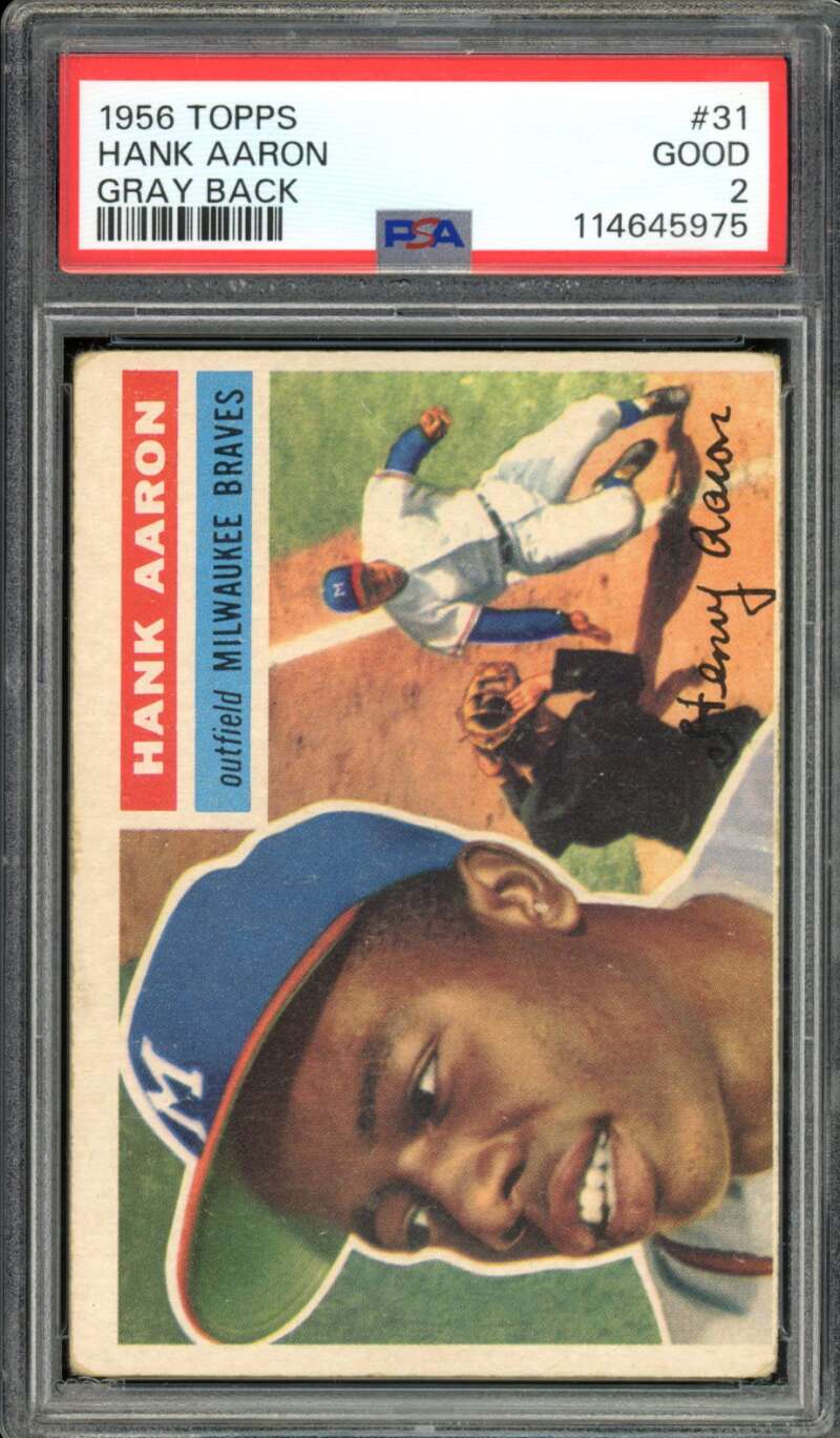 Hank Aaron Card 1956 Topps #31 PSA 2 Image 1