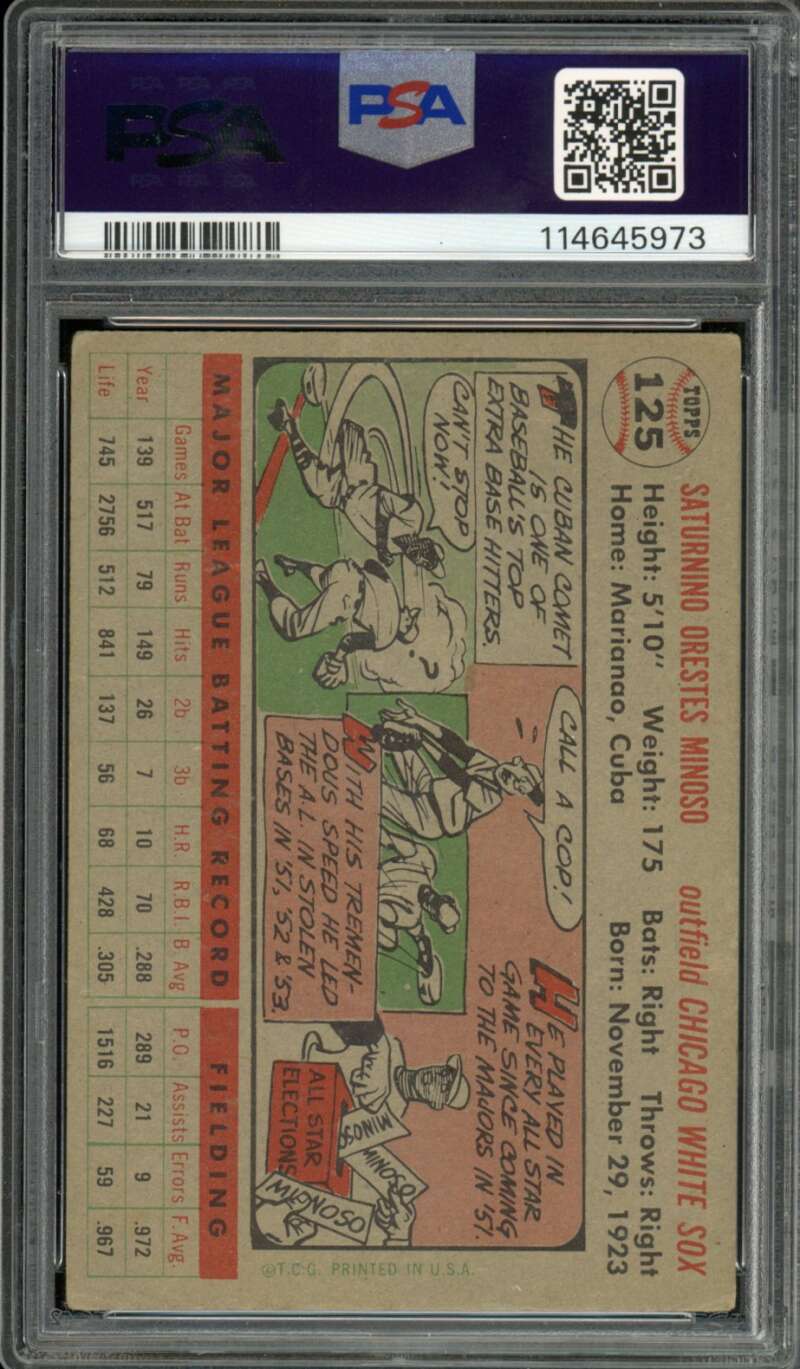 Minnie Minoso Card 1956 Topps #125 PSA 3.5 Image 2
