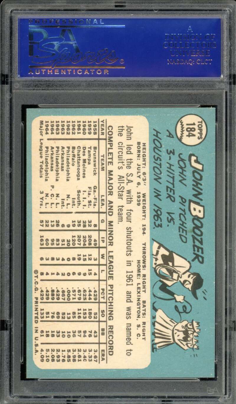 John Boozer Card 1965 Topps #184 PSA 8 Image 2