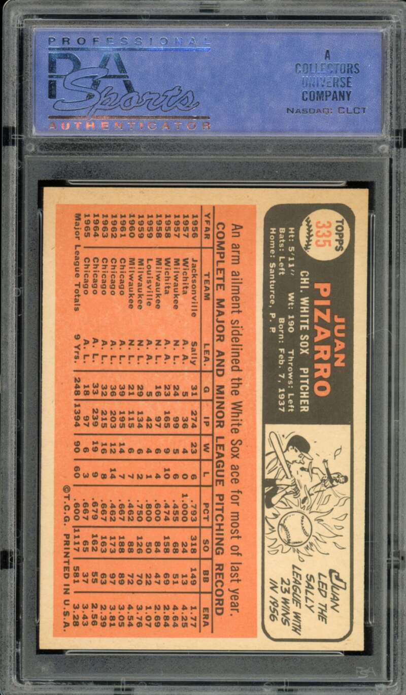 Juan Pizarro Card 1966 Topps #335 PSA 8 Image 2