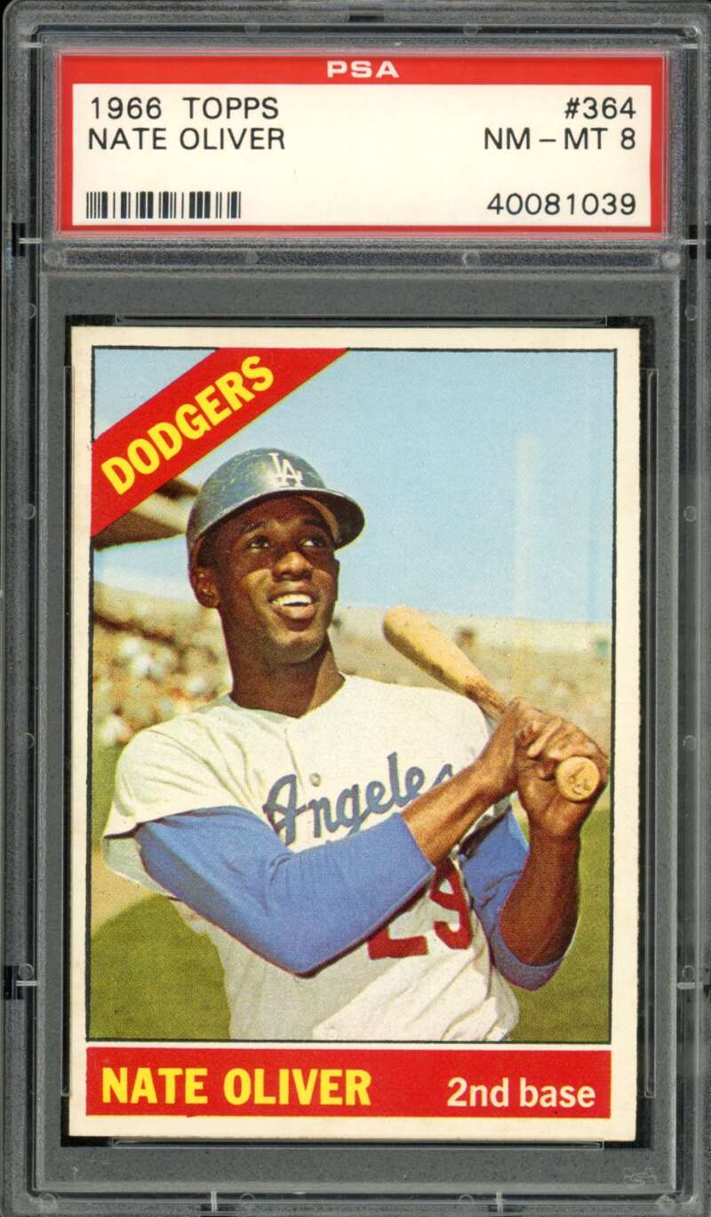Nate Oliver Card 1966 Topps #364 PSA 8 Image 1