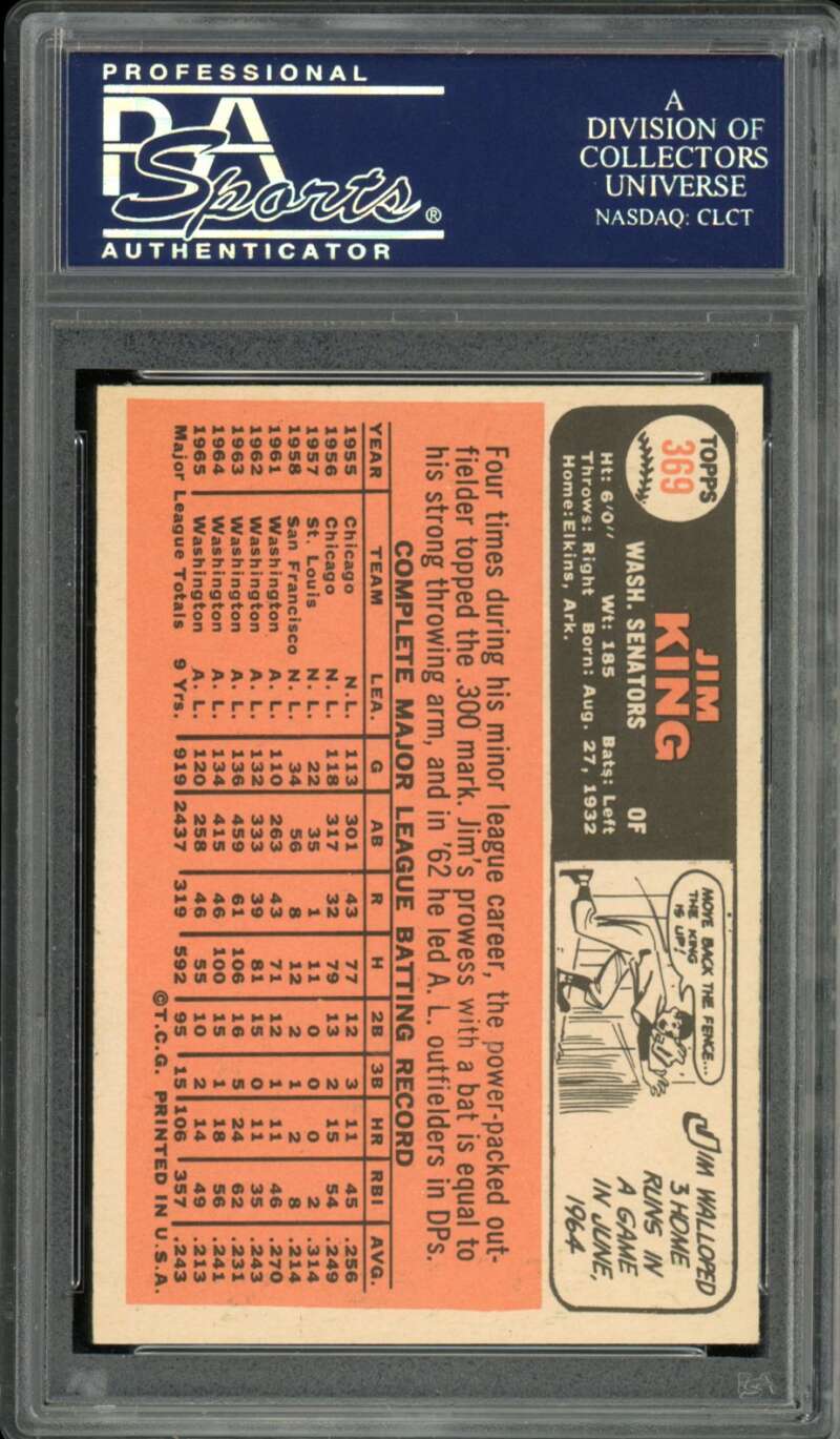 Jim King Card 1966 Topps #369 PSA 8 Image 2