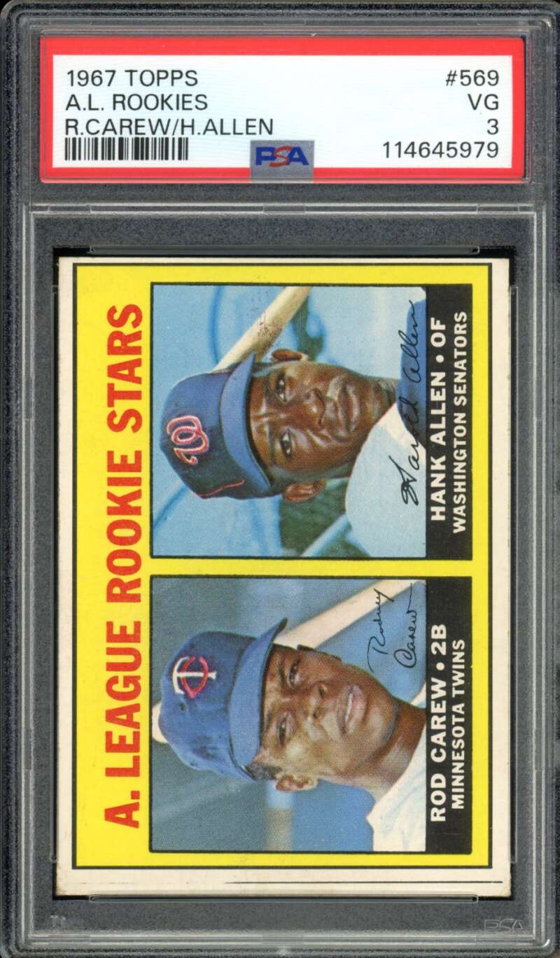 Rod Carew Rookie Card 1967 Topps #569 PSA 3 Image 1