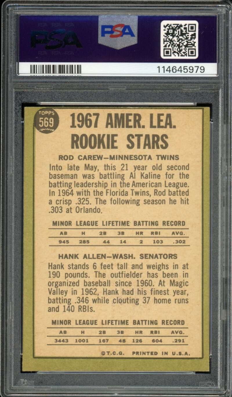 Rod Carew Rookie Card 1967 Topps #569 PSA 3 Image 2