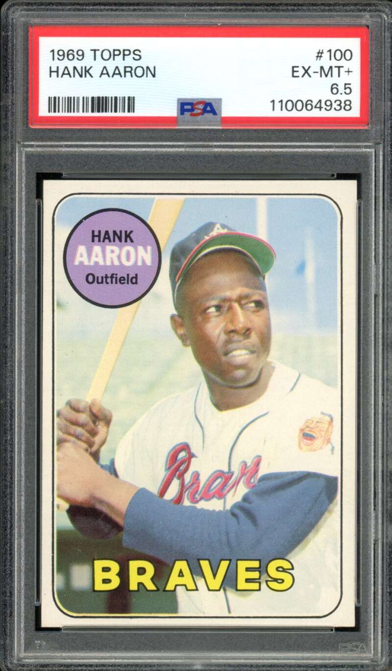 Hank Aaron Card 1969 Topps #100 PSA 6.5 Image 1