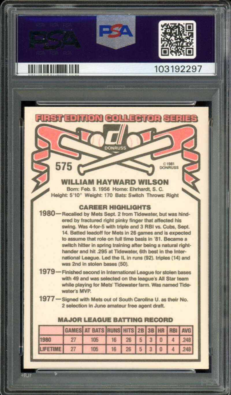 Mookie Wilson Card 1981 Donruss #575 PSA 8 Image 2