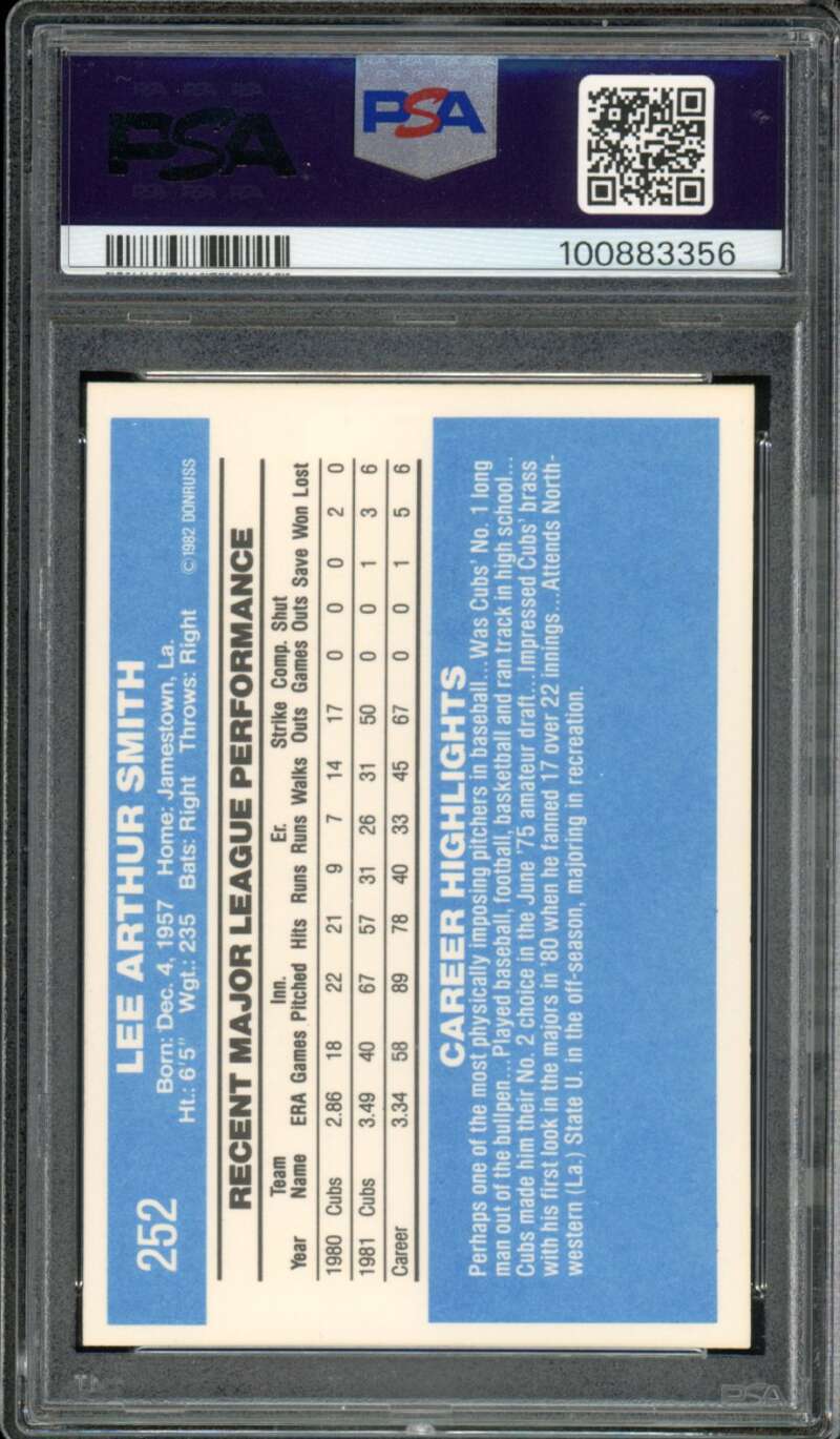 Lee Smith Rookie Card 1982 Donruss #252 PSA 9 Image 2