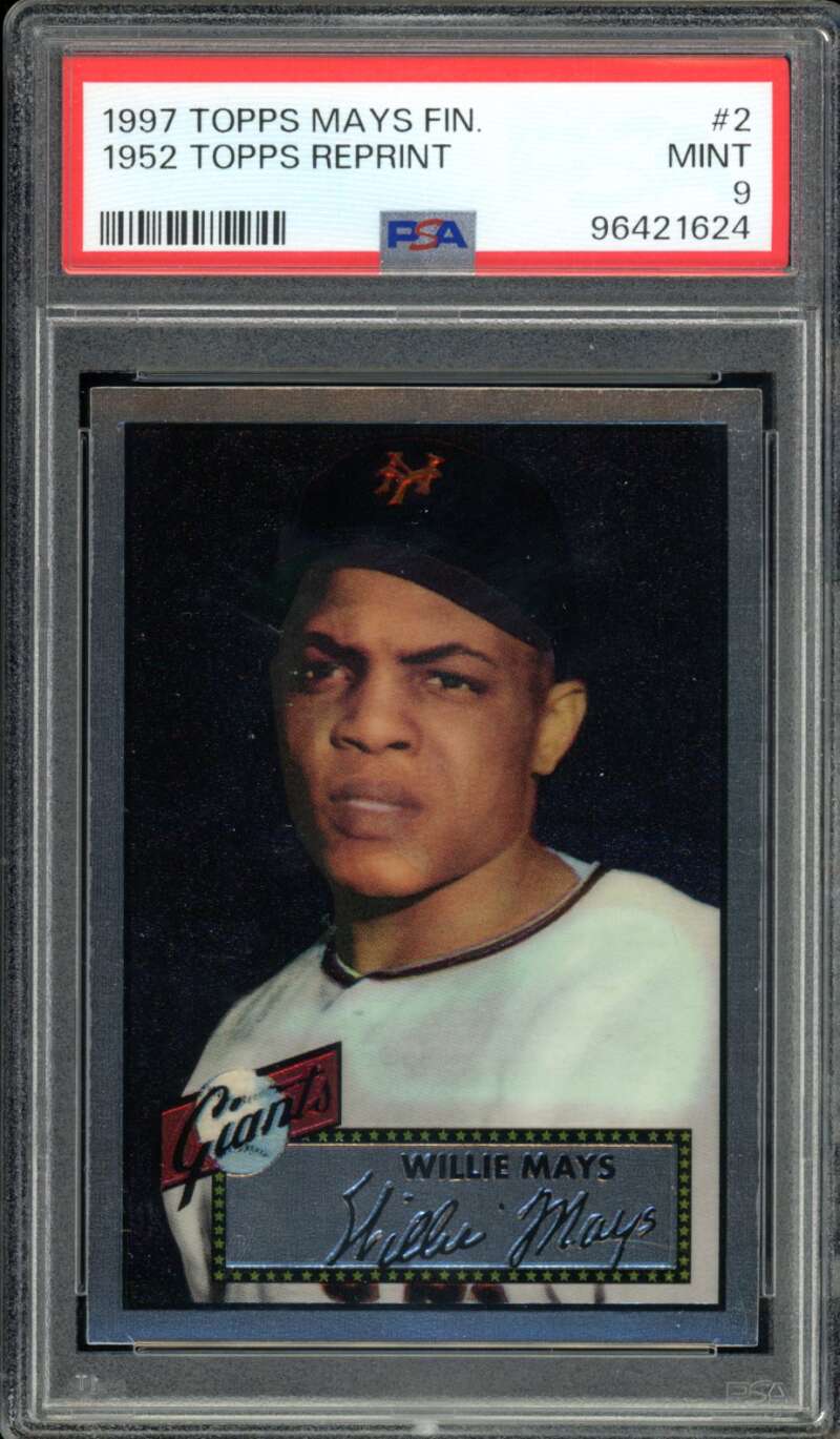Willie Mays Card 1997 Topps Finest 1952 Topps Reprint #2 PSA 9 Image 1