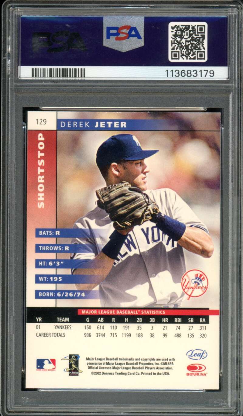 Derek Jeter Card 2002 Leaf #129 PSA 9 Image 2