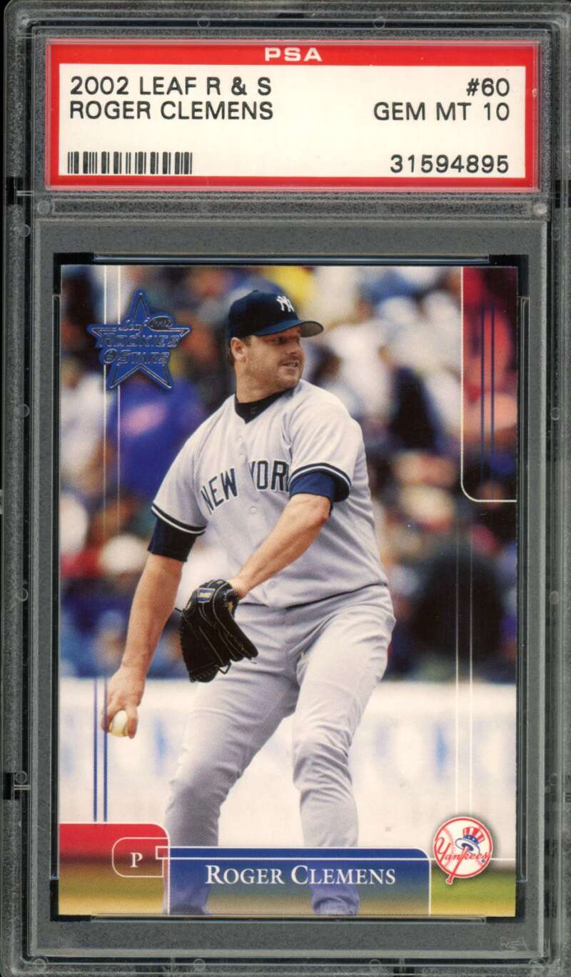Roger Clemens Card 2002 Leaf Rookies And Stars (pop 7) #60 PSA 10 Image 1