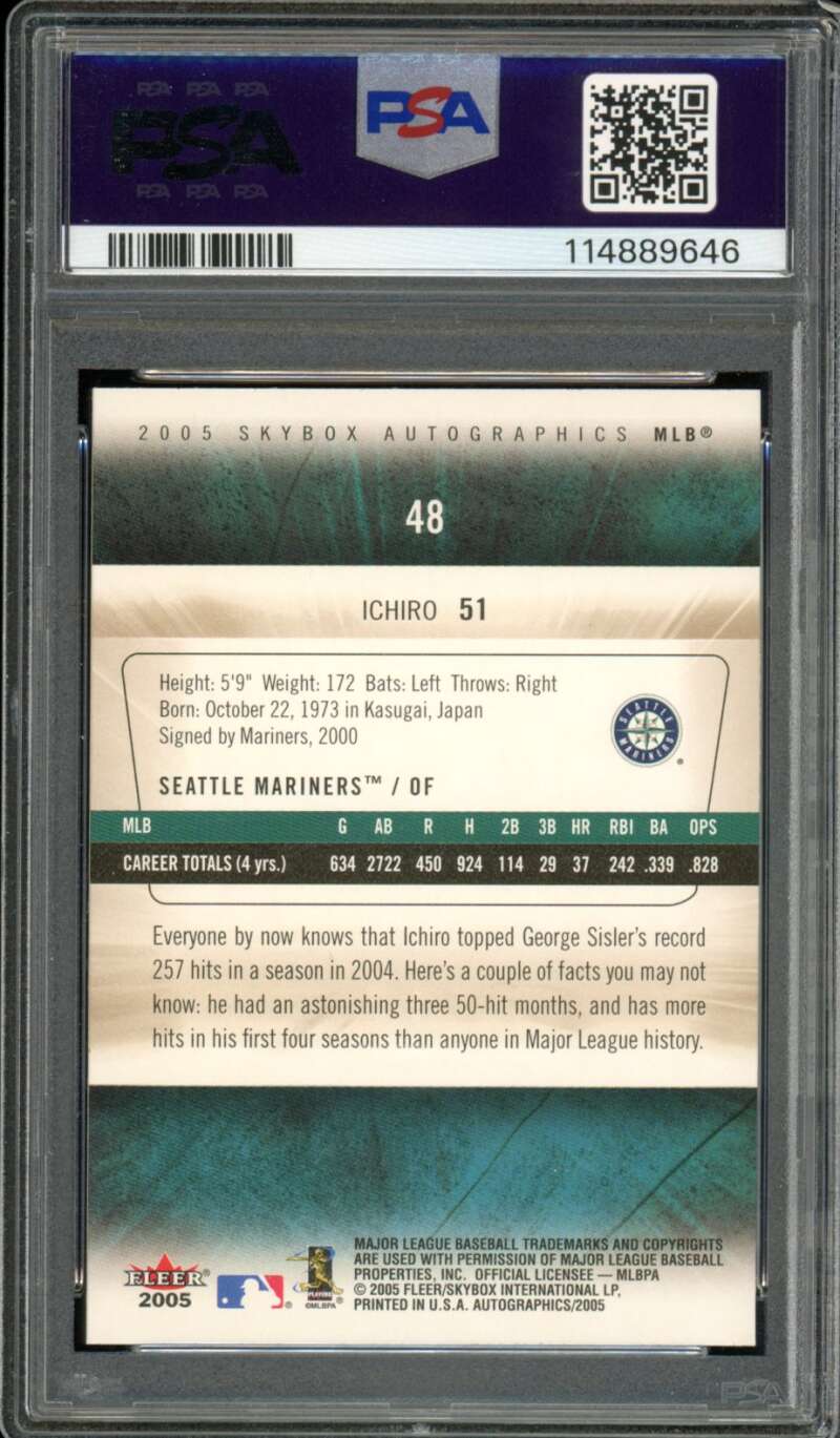 Ichiro Suzuki Card 2005 SkyBox Autographics (pop 7) #48 PSA 10 Image 2