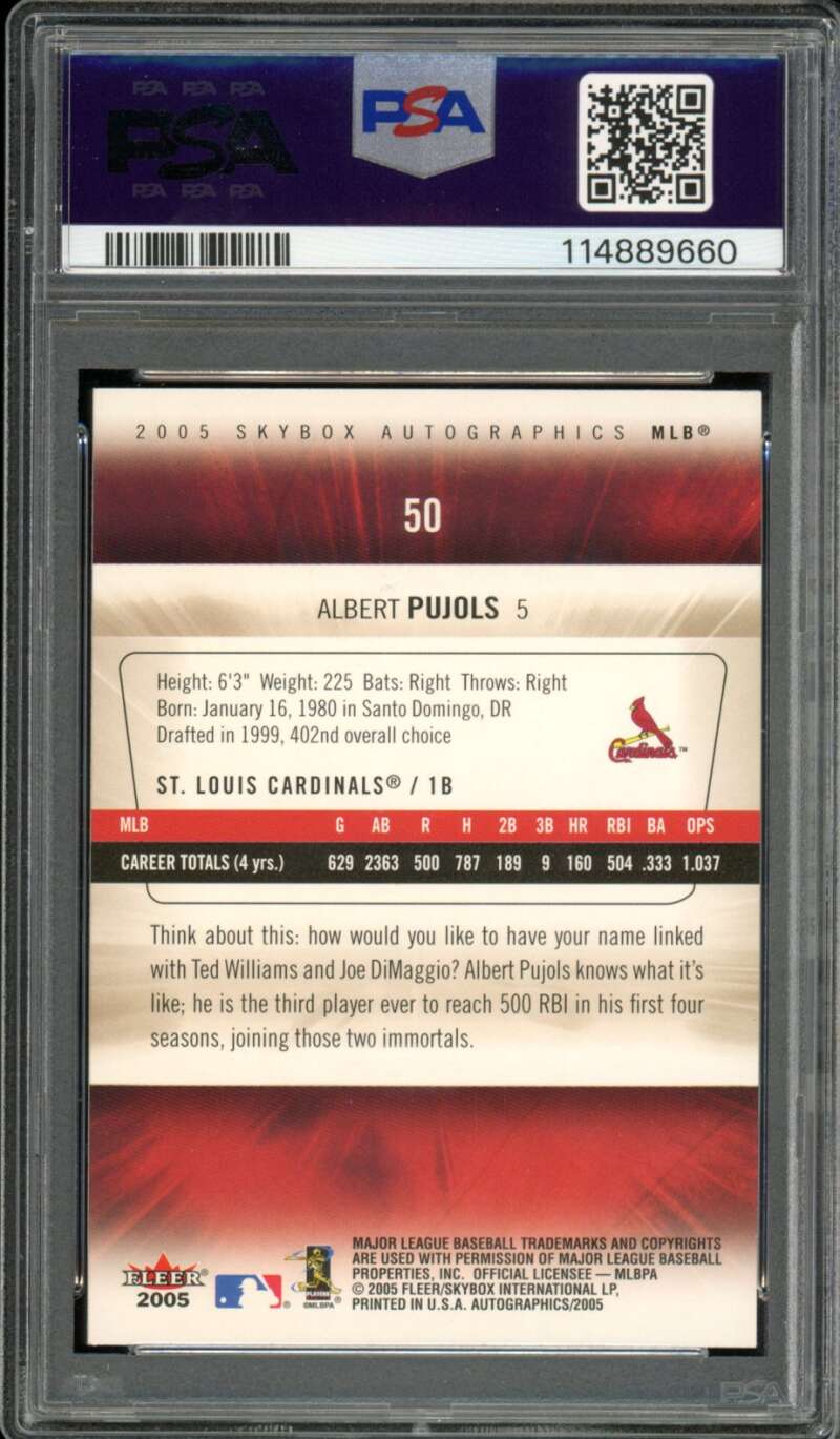 Albert Pujols Card 2005 Skybox Autographics #50 PSA 10 Image 2