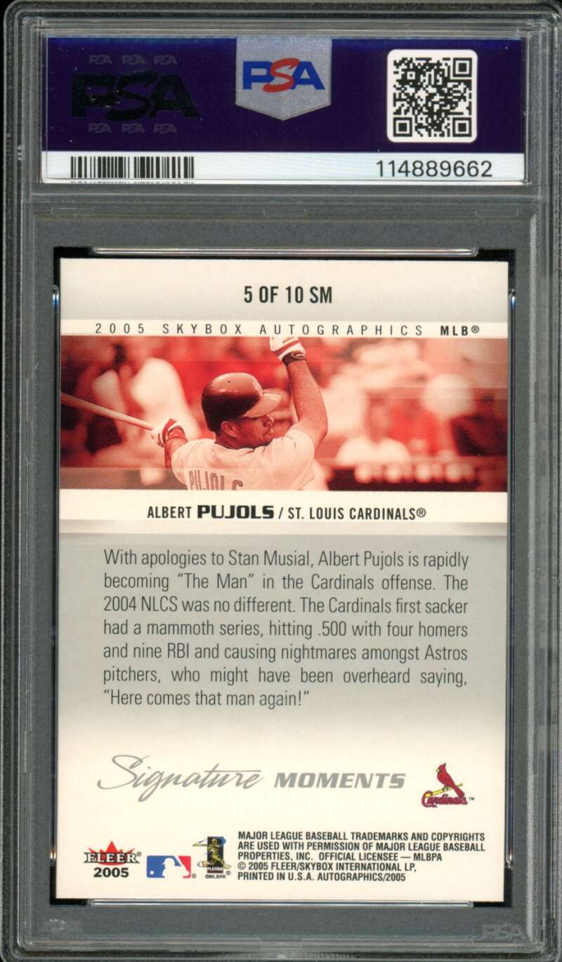 Albert Pujols Card 2005 Skybox Auto Signature Moments (pop 3) #5 PSA 10 Image 2