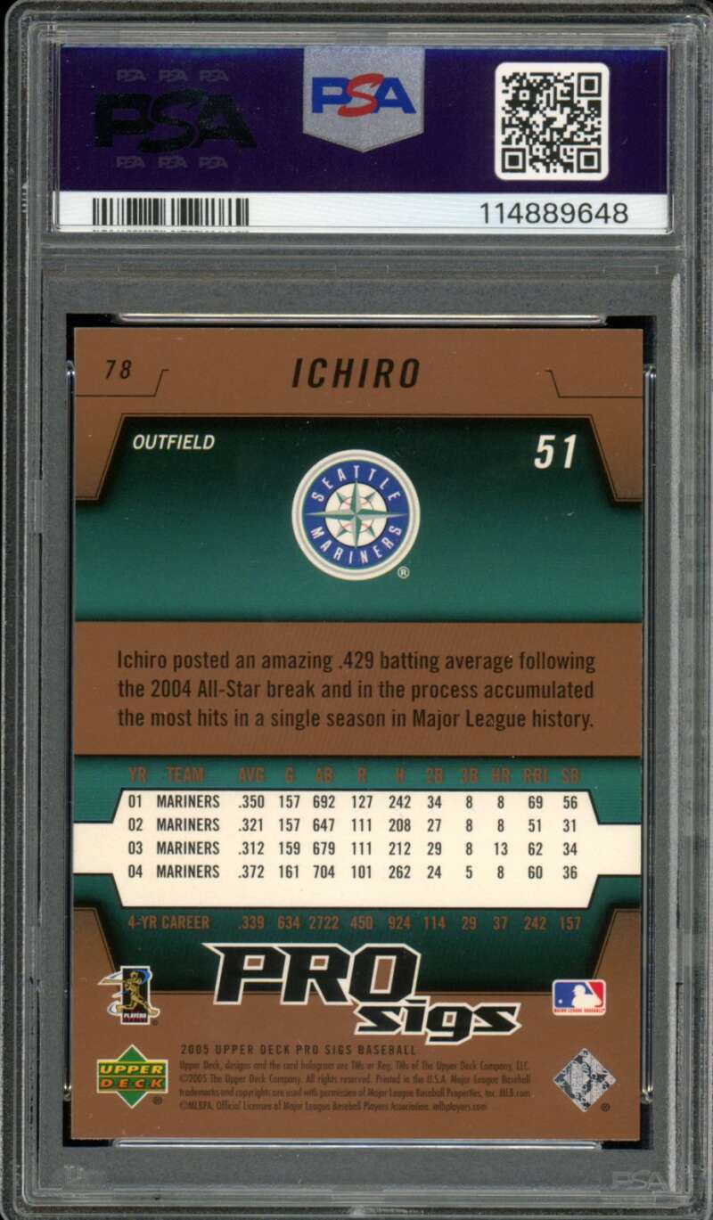 Ichiro Suzuki Card 2005 Upper Deck Pro Sigs #78 PSA 8 Image 2