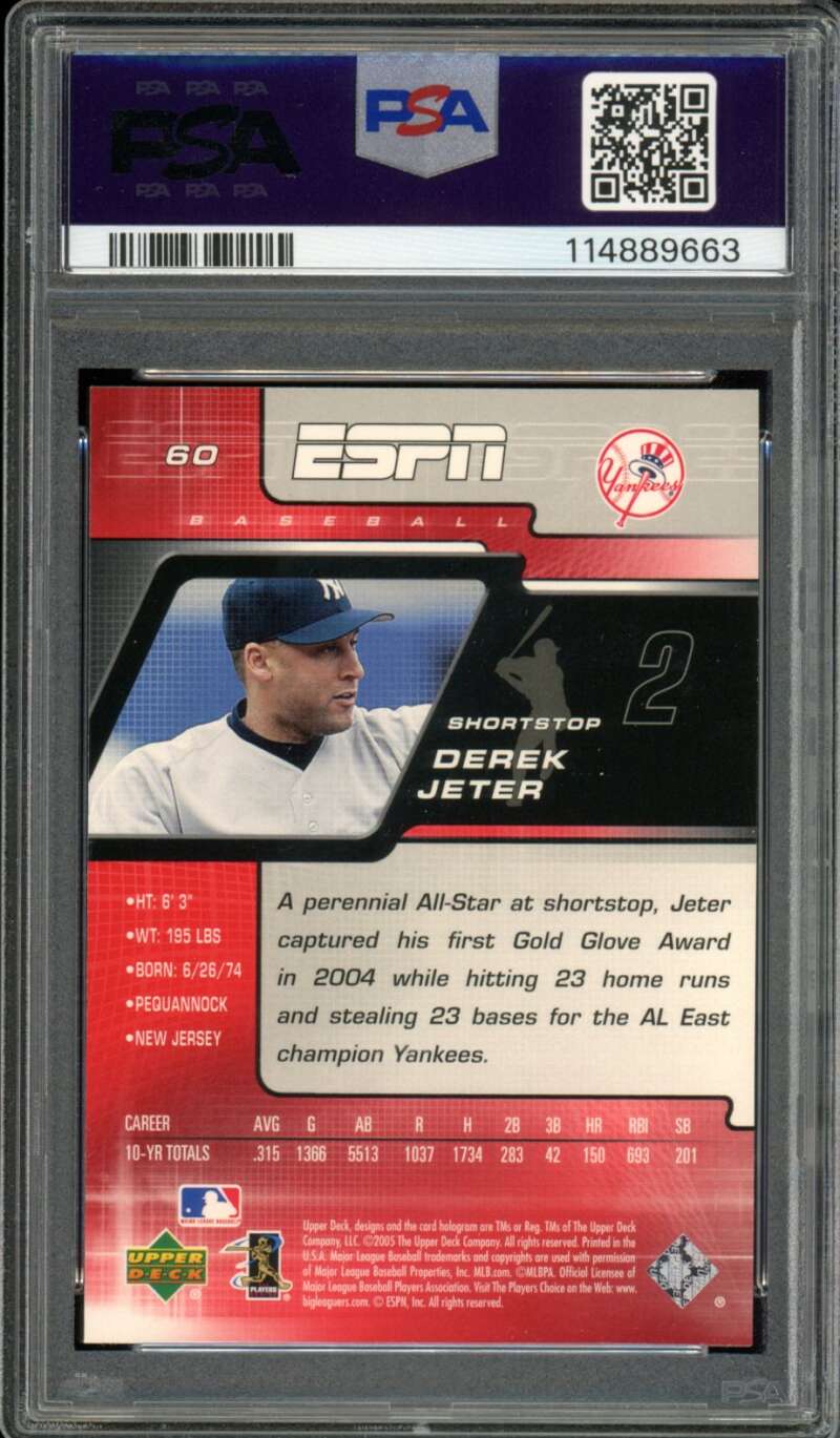 Derek Jeter Card 2005 Upper Deck Espn #60 PSA 9 Image 2