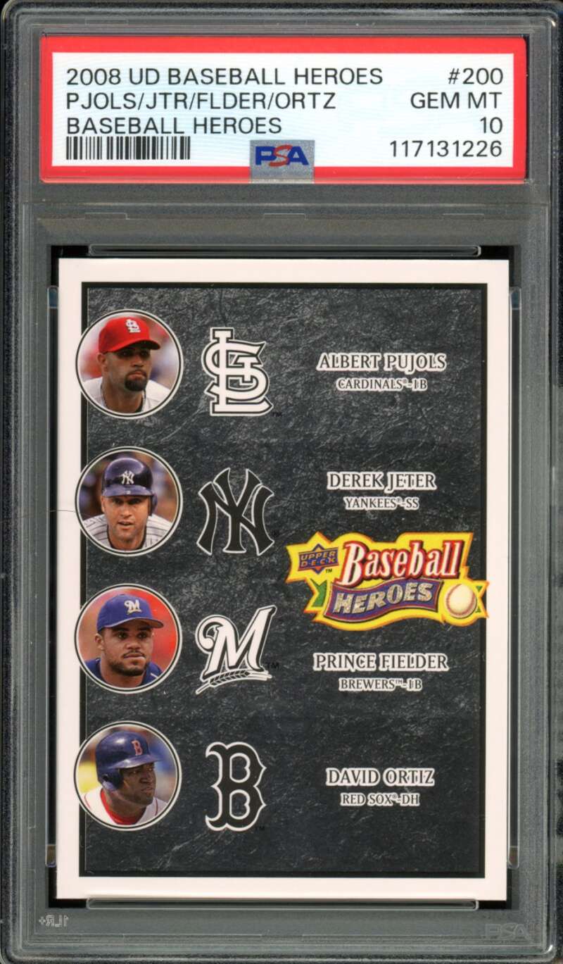 Pujols/Derek Jeter/Fielder/Ortiz 2008 UD Baseball Heroes (pop 4) #200 PSA 10 Image 1