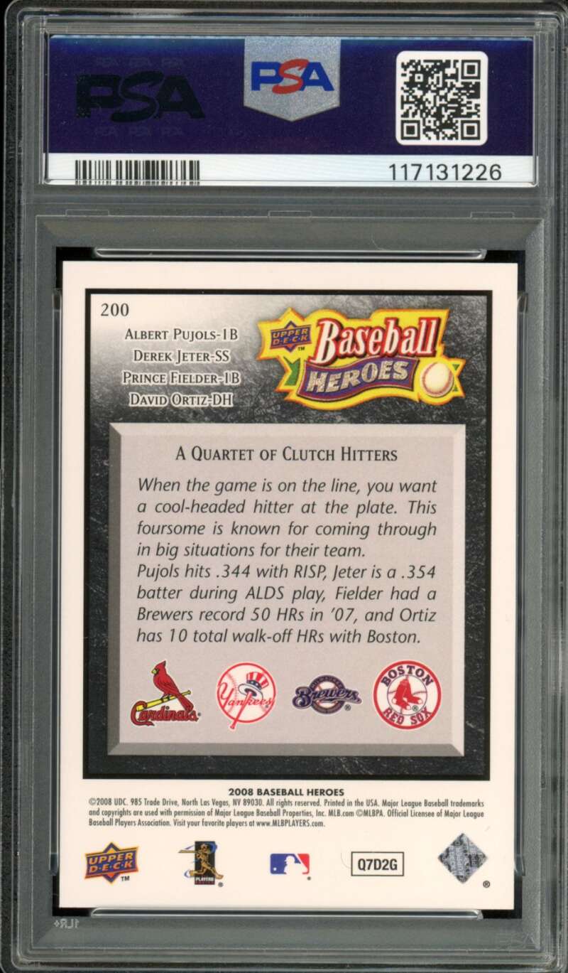 Pujols/Derek Jeter/Fielder/Ortiz 2008 UD Baseball Heroes (pop 4) #200 PSA 10 Image 2