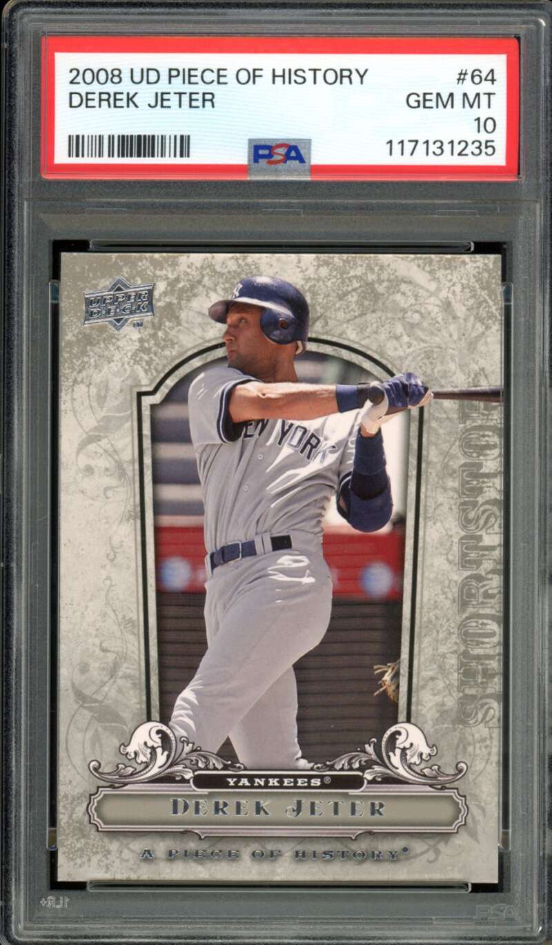 Derek Jeter Card 2008 Upper Deck A Piece of History #64 PSA 10 Image 1