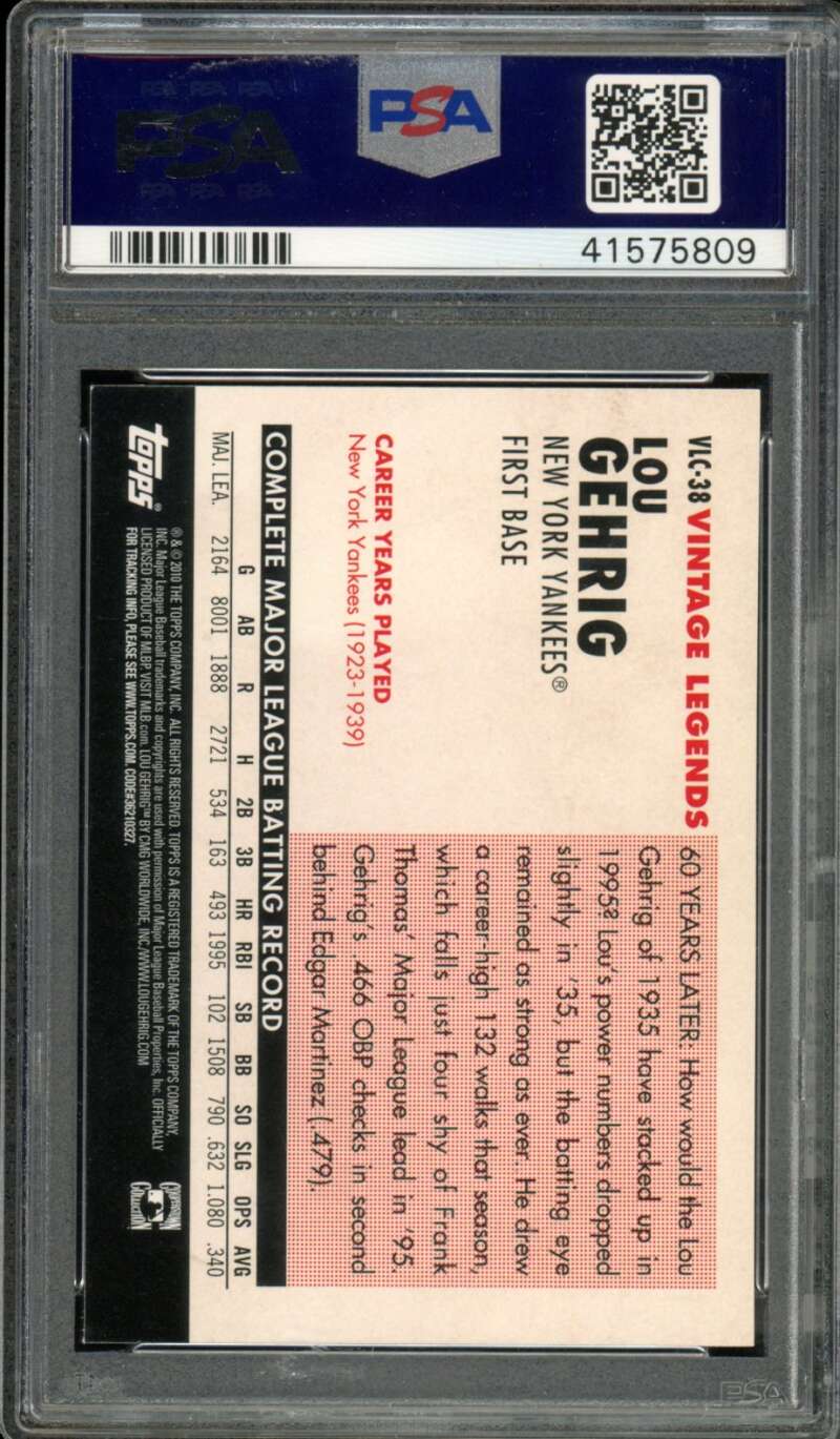 Lou Gehrig Card 2010 Topps Vintage Legends Collection (pop 6) #VLC38 PSA 9 Image 2