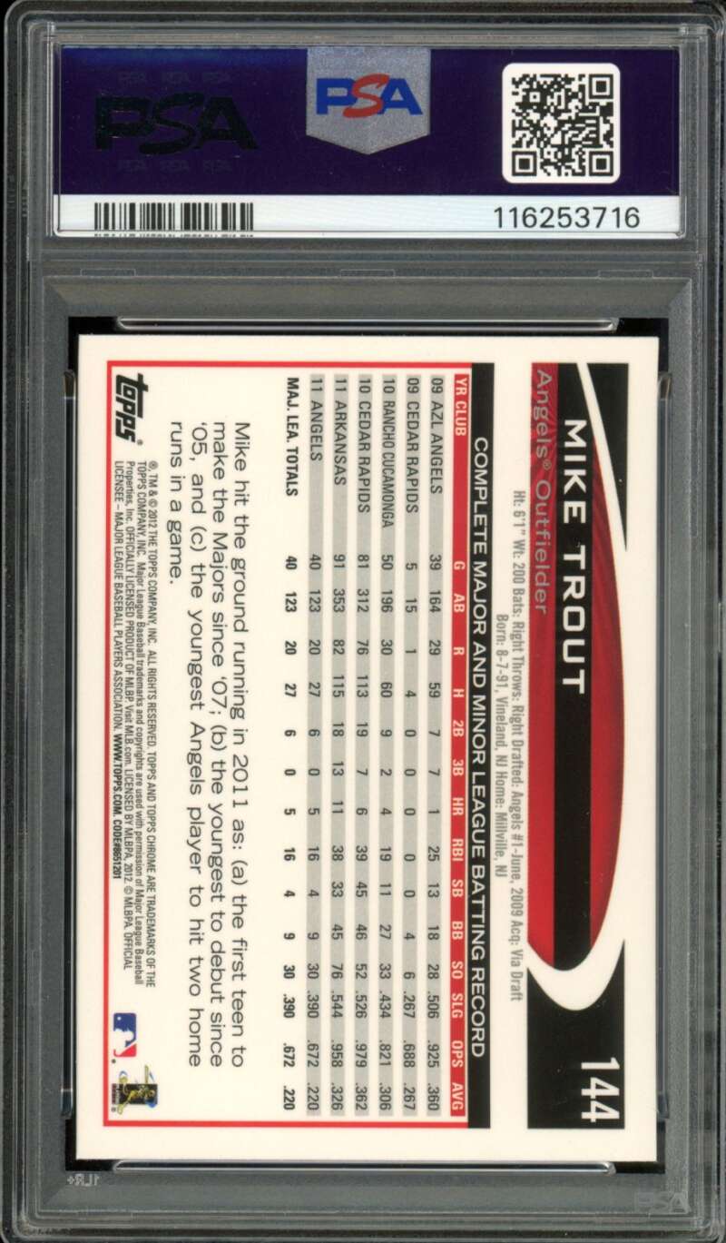 Mike Trout Card 2012 Topps Chrome #144 PSA 10 Image 2