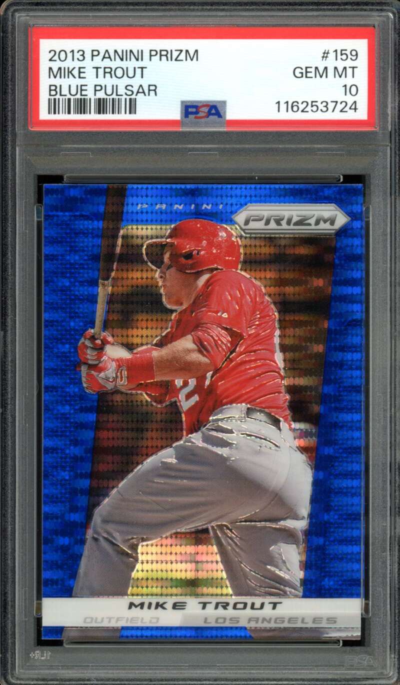 Mike Trout Card 2013 Panini Prizm Blue Pulsar #159 PSA 10 Image 1