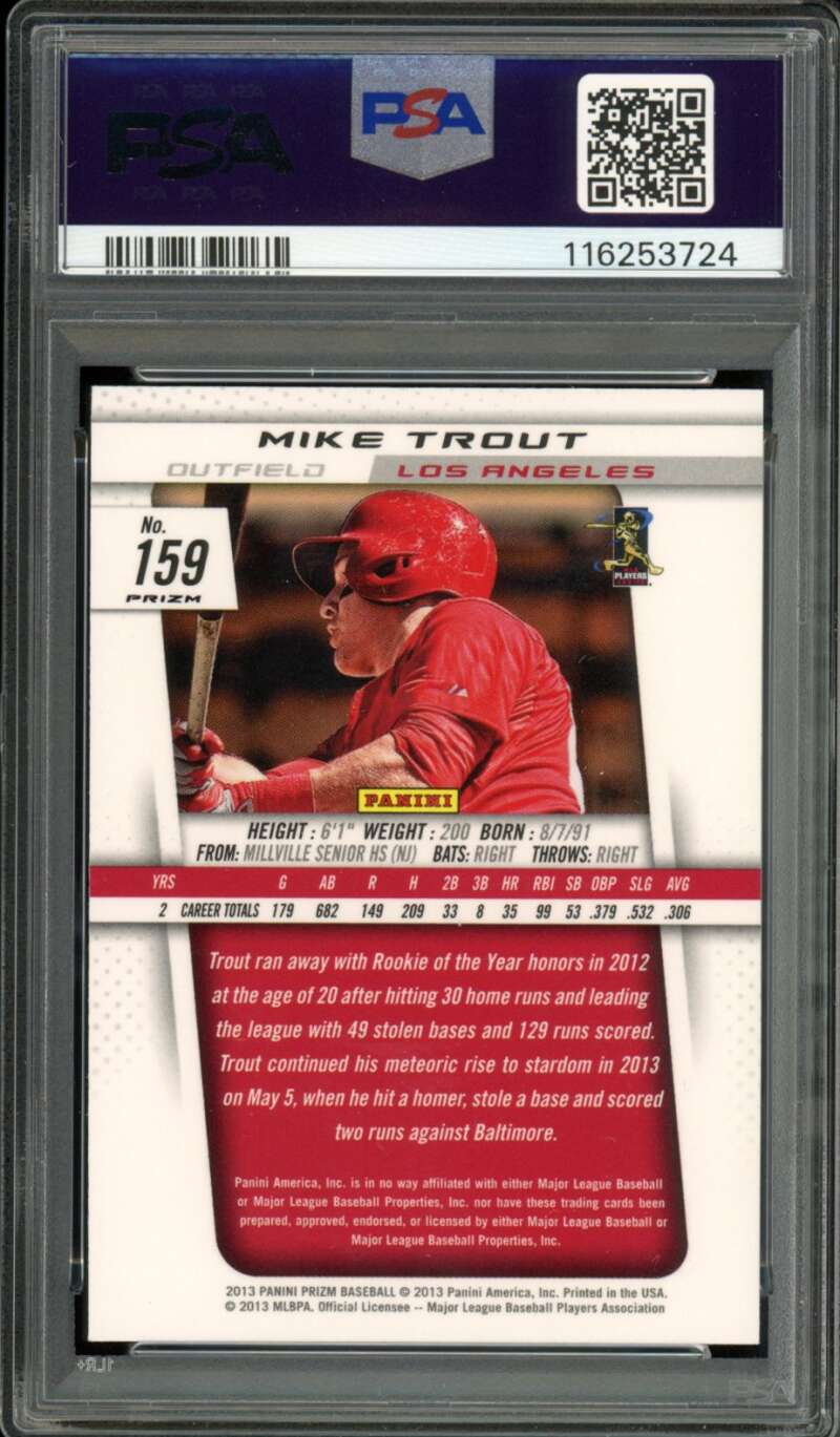 Mike Trout Card 2013 Panini Prizm Blue Pulsar #159 PSA 10 Image 2