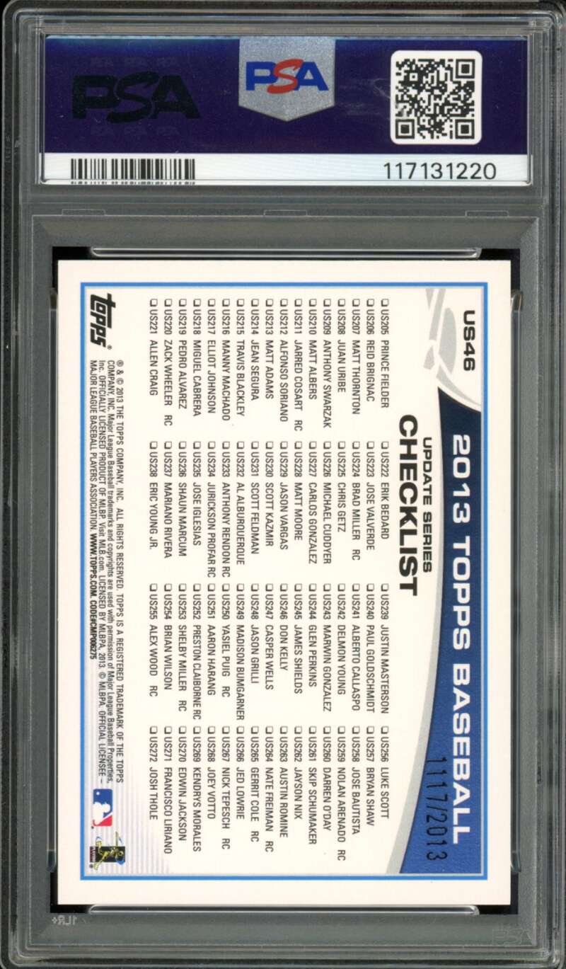 Yasiel Puig Rookie Card 2013 Topps Update Gold (pop 4) #US46 PSA 9 Image 2