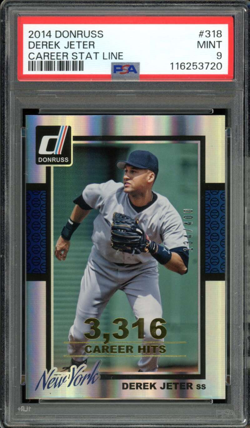 Derek Jeter Card 2014 Donruss Career Stat Line (pop 2) #318 PSA 9 Image 1