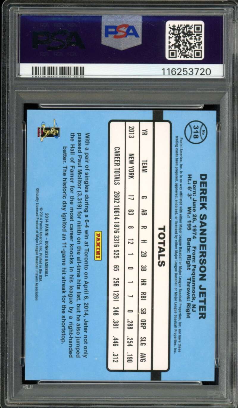 Derek Jeter Card 2014 Donruss Career Stat Line (pop 2) #318 PSA 9 Image 2
