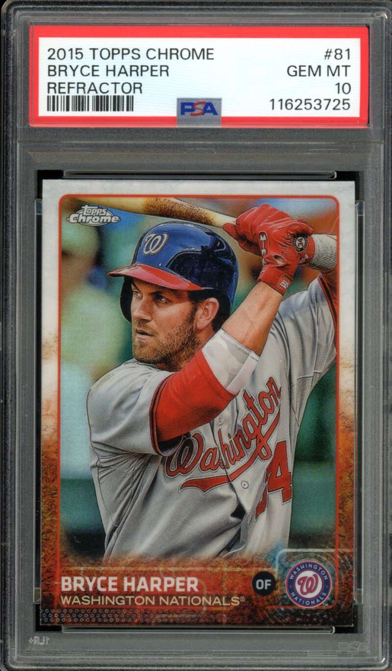 Bryce Harper Card 2015 Topps Chrome Refractor #81 PSA 10 Image 1