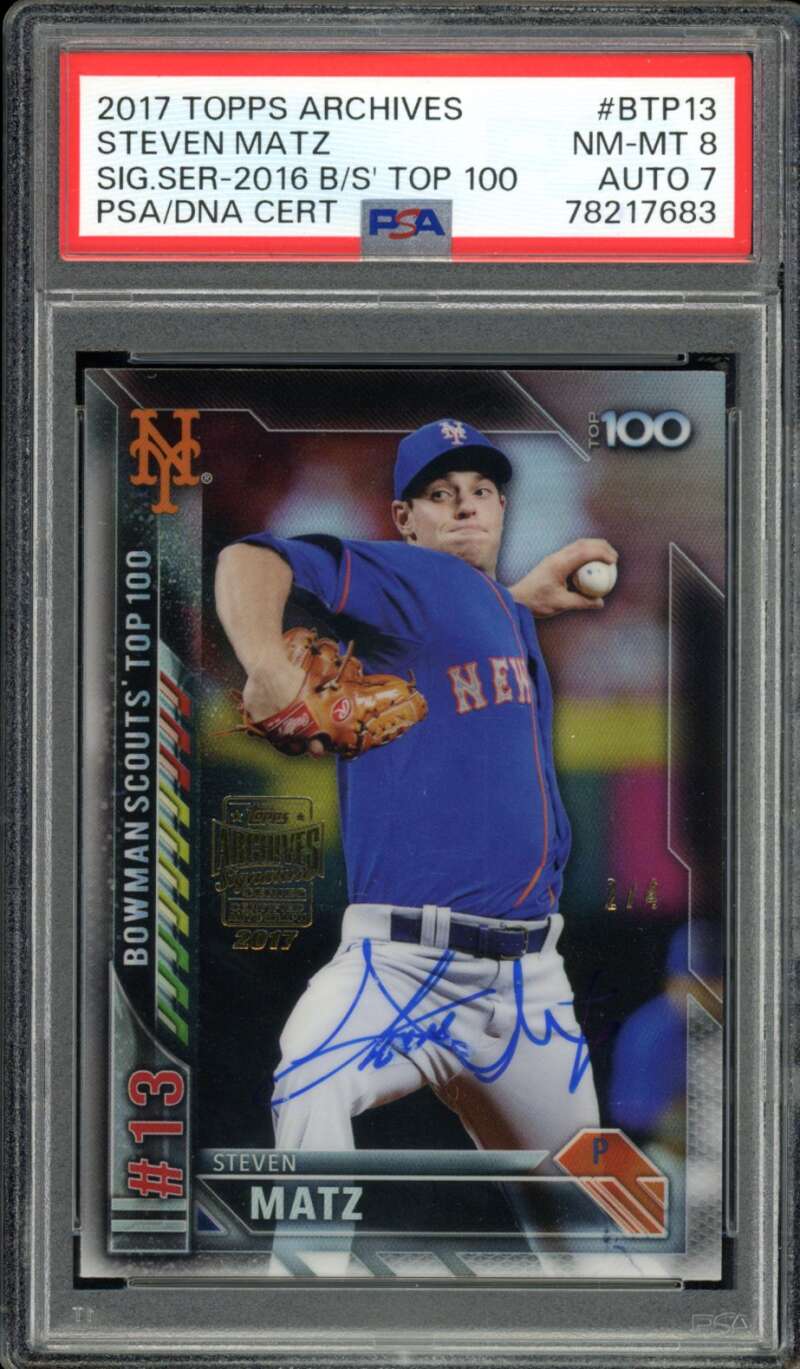 Steven Matz Rookie 2017 Topps Archives Sig Series Top 100 (2/4) #BTP13 PSA 8 Image 1