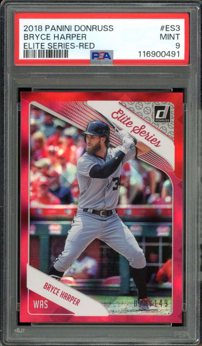 Bryce Harper Card 2018 Panini Donruss Elite Series Red (pop 1) #ES3 PSA 9 Image 1