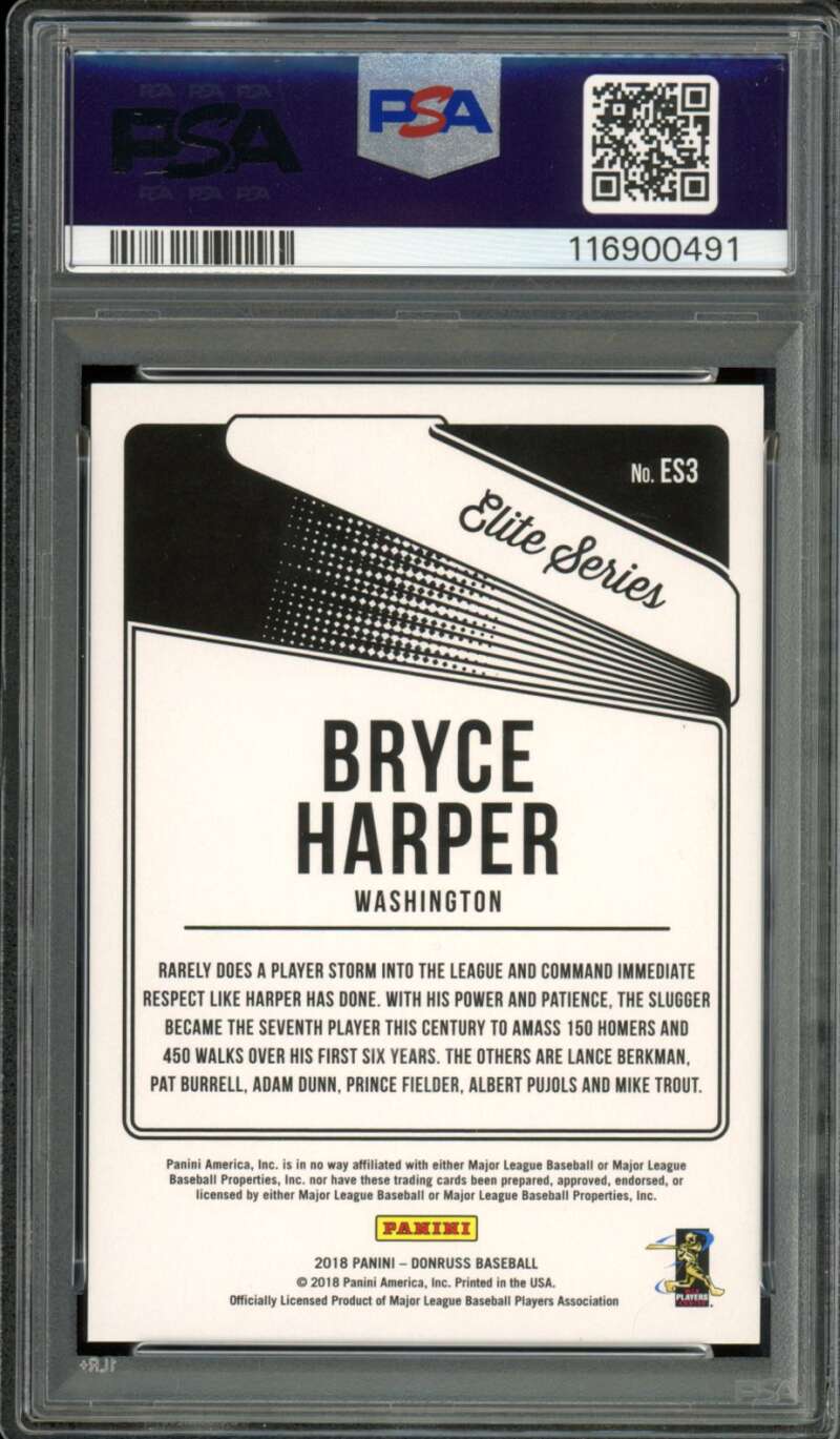 Bryce Harper Card 2018 Panini Donruss Elite Series Red (pop 1) #ES3 PSA 9 Image 2