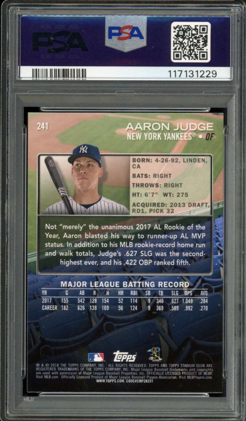 Aaron Judge Card 2018 Stadium Club #241 PSA 10 Image 2