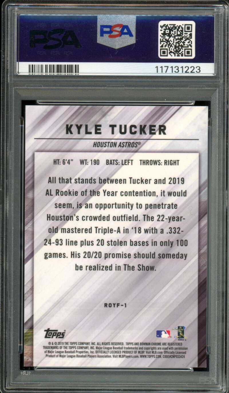 Kyle Tucker Rookie 2019 Bowman Mega Box Chrome ROY Fav Purple Ref #ROYF1 PSA 10 Image 2