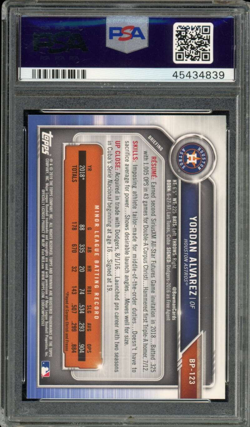 Yordan Alvarez Rookie Rookie Card 2019 Bowman Prospects #BP123 PSA 10 Image 2