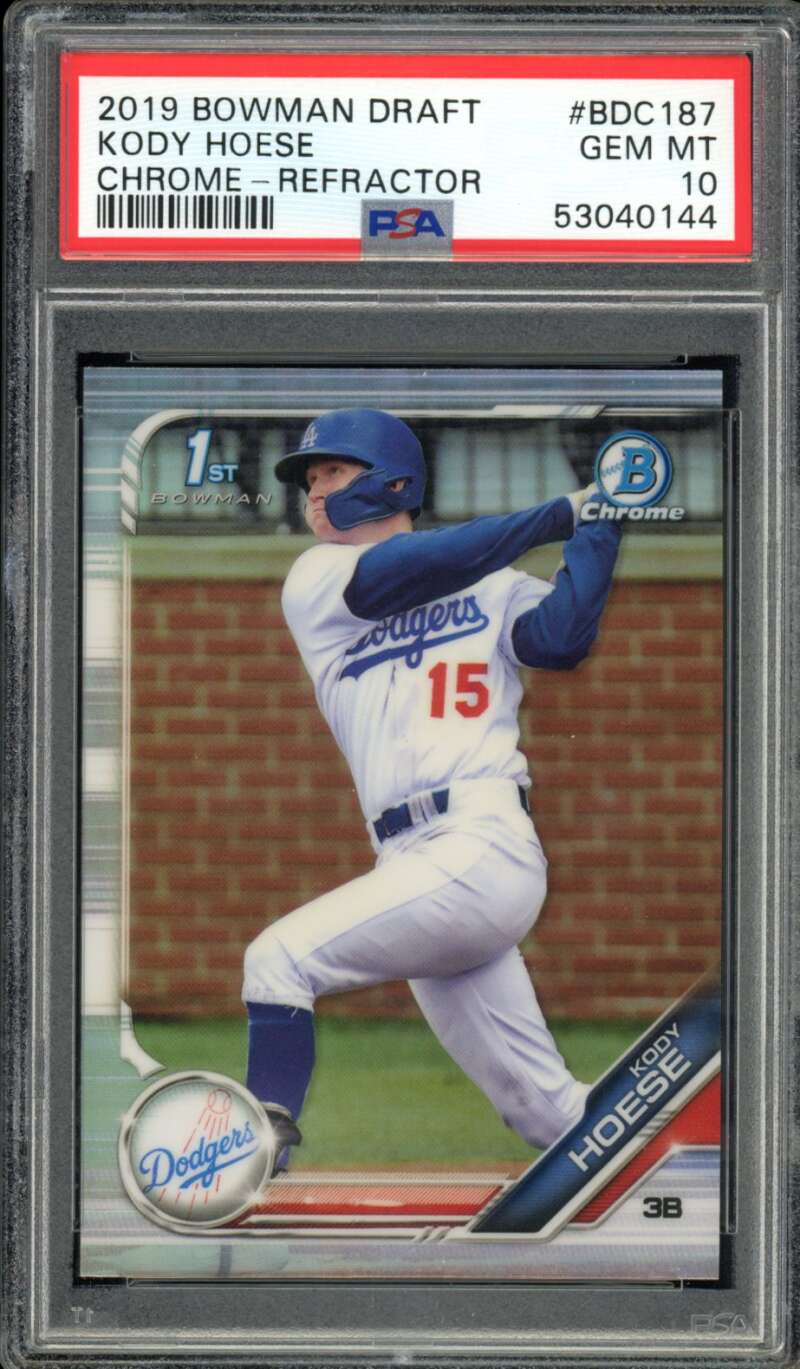 Kody Hoese Rookie Card 2019 Bowman Draft Chrome Refractor #BDC-187 PSA 10 Image 1