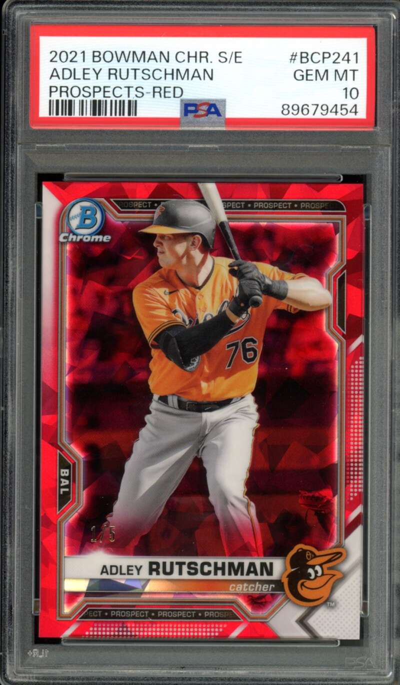 Adley Rutschman Card 2021 Bowman Chrome S/E Prospects Red (1/5) #241 PSA 10 Image 1
