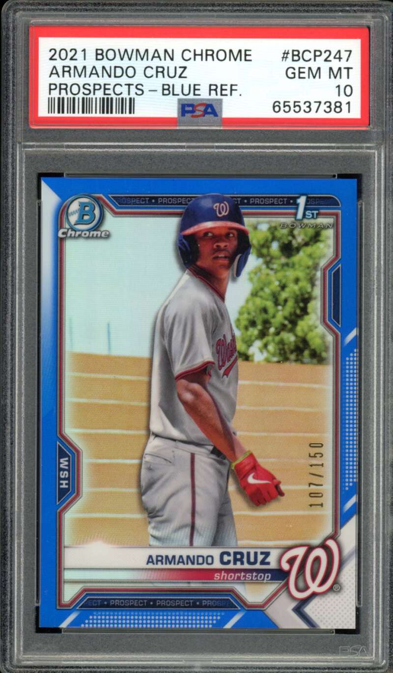 Armando Cruz Rookie 2021 Bowman Chrome Blue Refractor (pop 3) #BCP247 PSA 10 Image 1