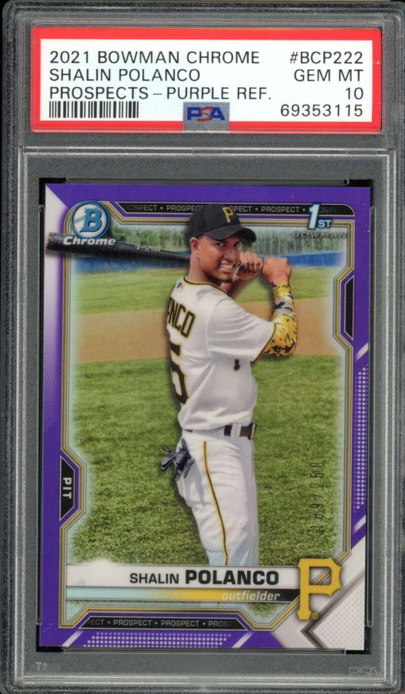 Shalin Polanco Rookie 2021 Bowman Chrome Prospects Purple Refractor #222 PSA 10 Image 1