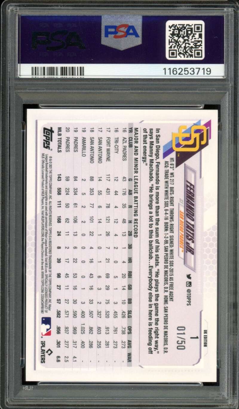 Fernando Tatis Jr. Card 2021 Topps UK Edition (pop 1) (1/50) #1 PSA 10 Image 2