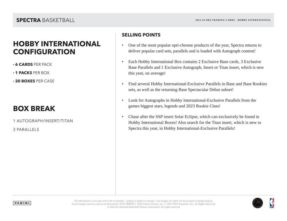 2023-24 Panini Spectra Basketball International Hobby Box Image 6