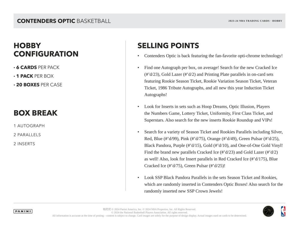 2023-24 Panini Contenders Optic Basketball Hobby Box Image 6