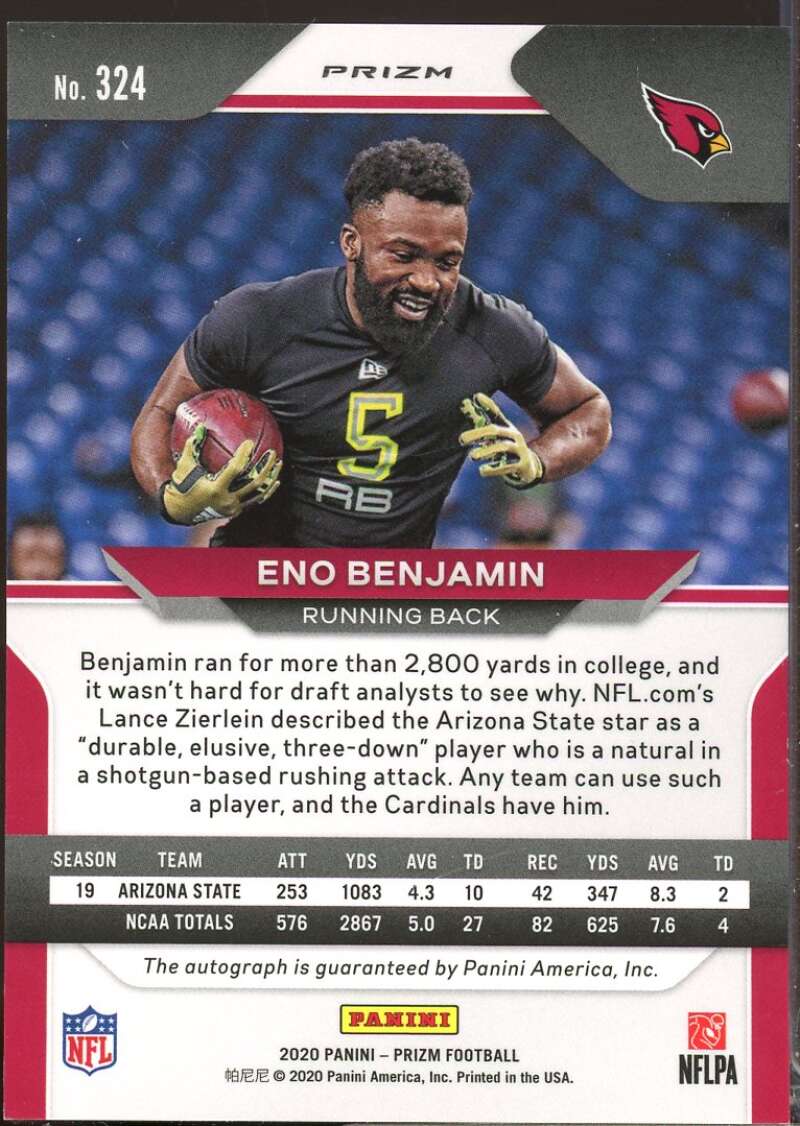 Eno Benjamin 2020 Panini Prizm Rookie Autographs Prizms Neon Green Pulsar #324  Image 2