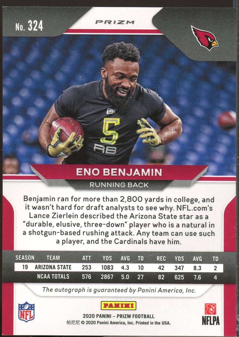 Eno Benjamin 2020 Panini Prizm Rookie Autographs Prizms Neon Green Pulsar #324  Image 2